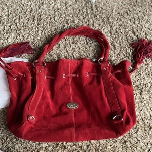 Dolce & Gabbana Velvet Red Suede Satchel Drawstring Bag